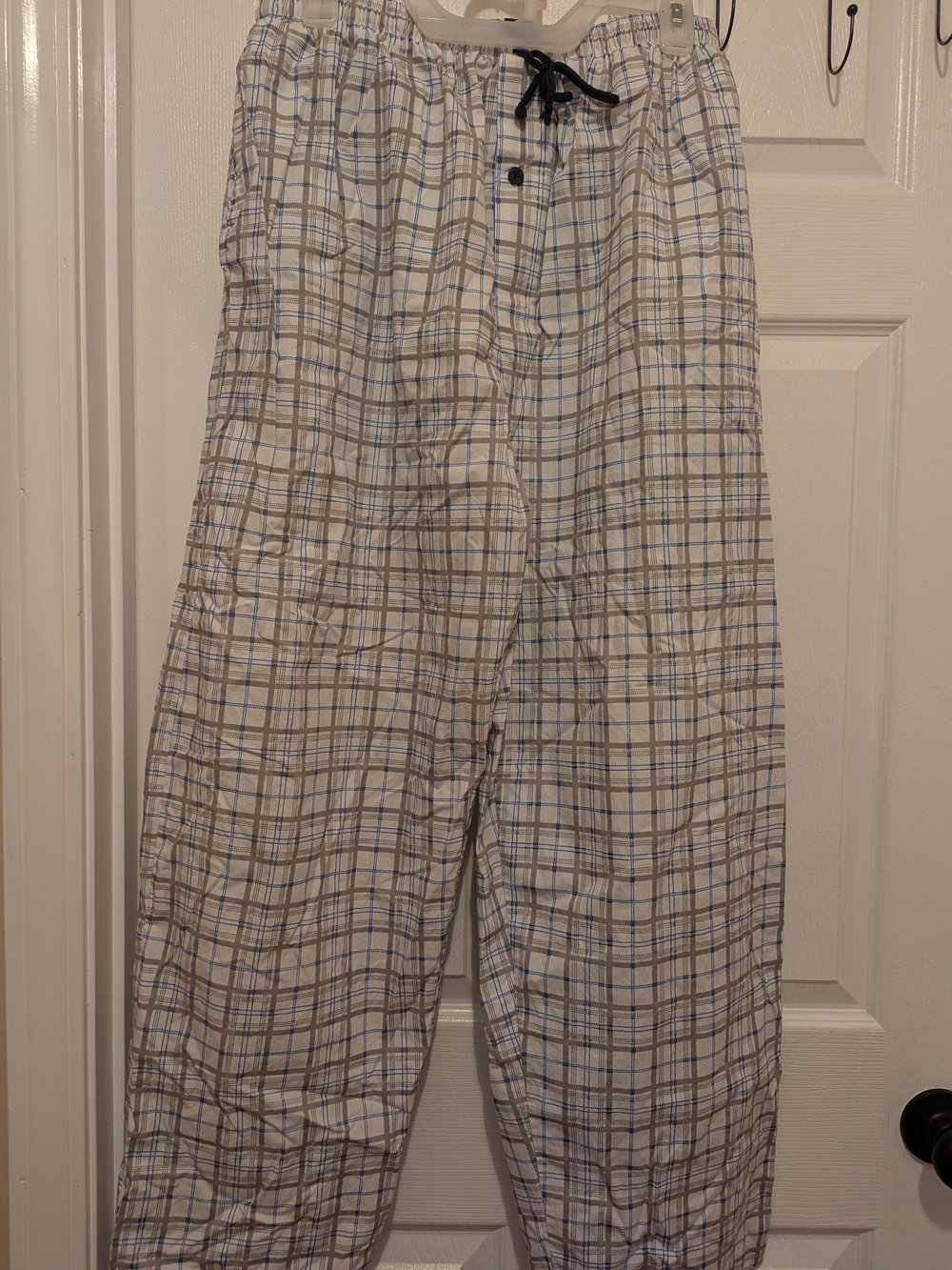 Men's White & Blue Plaid Lounge Joggers - Casual Drawstring Sweatpants